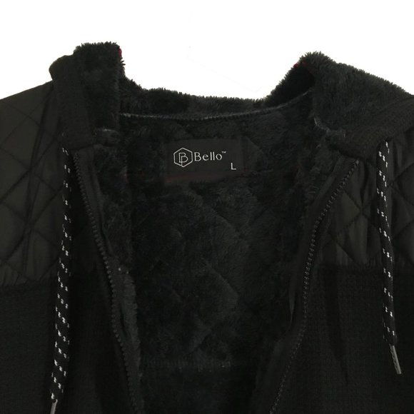 Men's Winter Quilted Fur-Lined Full-Zip Warm Sweater Hoodie Jacket, Black, L - Picture 4 of 10